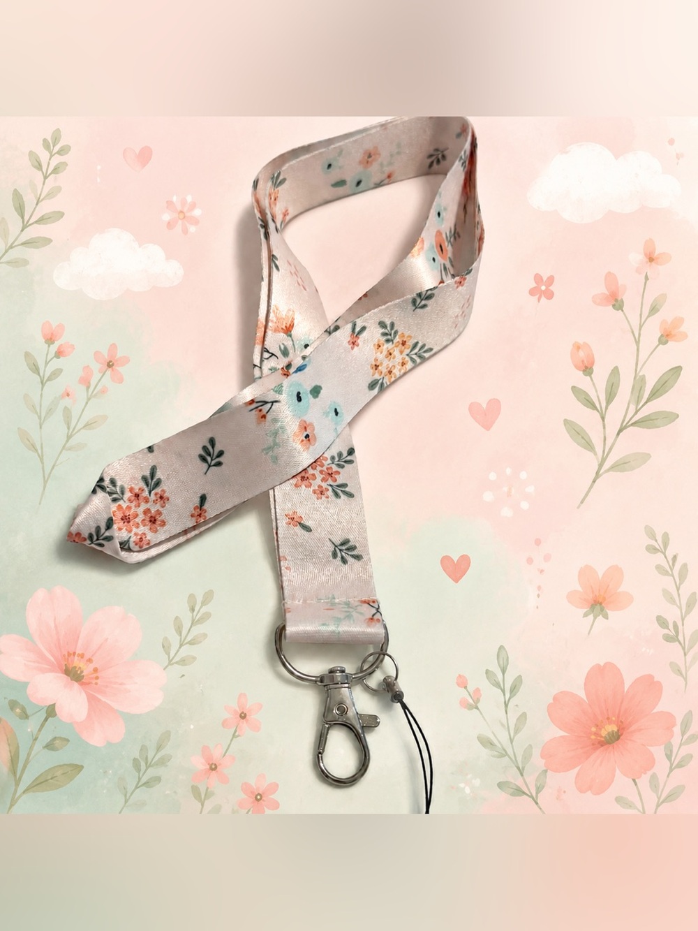 30” 🆕 Blush Pink Floral Lanyard ID Badge Holder Keychain Phone Strap